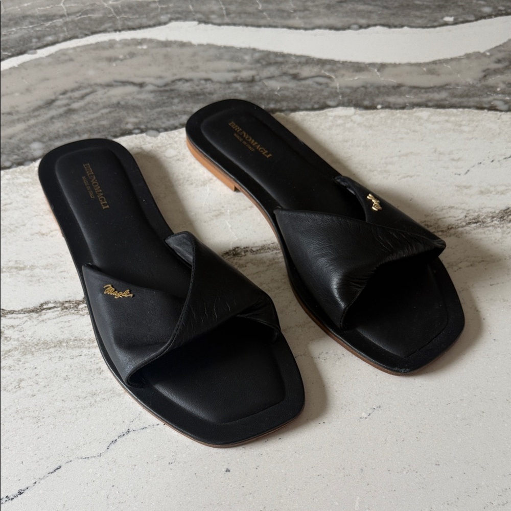 Bruno Magli Black Leather Slide Sandals